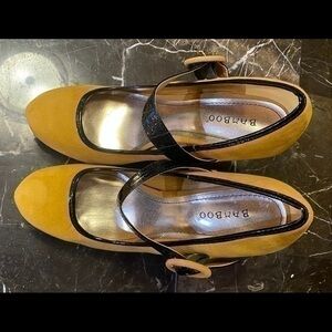 Bamboo Velvet Yellow Heel Platform Pumps Shoes 9M